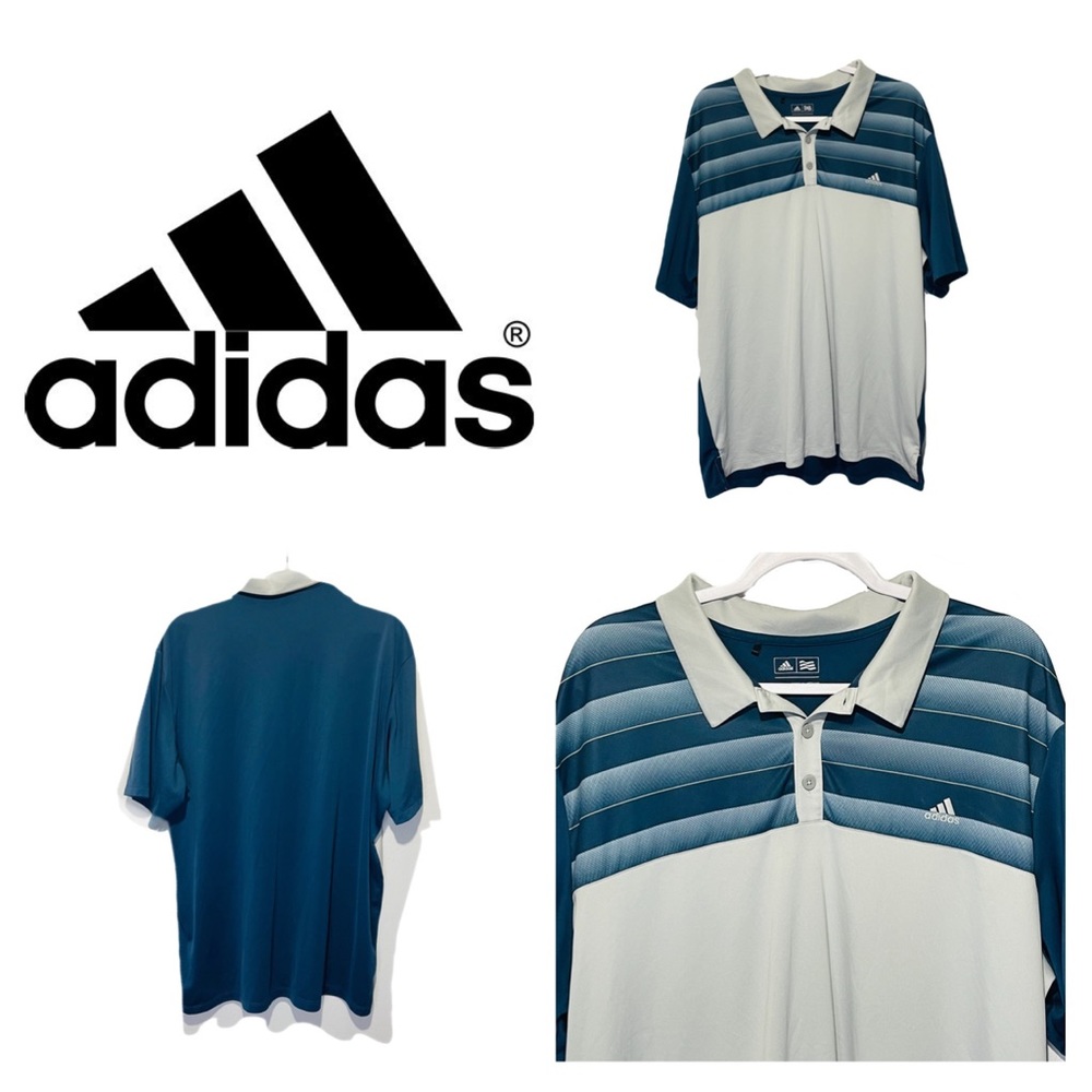 Adidas Men's Gray and Blue Polo Shirt, Size 2XL - Excellent Condition
